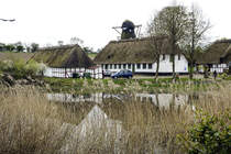 Fachwerkshuser an der Vibk Wasserm~uhle auf der Insel Alsen. Aufnahme: 23. April 2024.