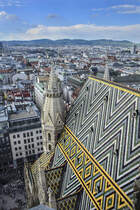 Blick vom Aussichtsturm des Wiener Stephansdoms in Richtung Nordwesten.Aufnahme: 18. Mai 2024.
