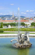 Brunnen des Schlosses Belvedere in Wien. Aufnahme: 20. Mai 2024.