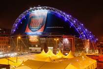 Musicale Dom  Moulin Rouge  bei Nacht in Kln, Januar 2023.