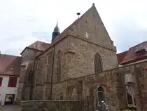 Bad Iburg, ehem. Klosterkirche St. Clemens, dreischiffige gotische Hallenkirche, erbaut ab 1349, Westfassade von 1750 (06.06.2024)