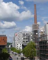 Blick vom Velodukt in Esch Belval in die Avenue du Rock'n Roll. 06.2024