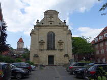Mnster, evangelische Universittskirche, ehem. Franziskaner Klosterkirche, erbaut von 1687 bis 1698, Ziegelbau mit Sandsteinfassade (06.06.2024)