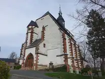 Wickershain, evangelische St. Marien Kirche, sp�tgotische Saalkirche, erbaut im 13. Jahrhundert, Langhaus erweitert 1475 (31.03.2024)
