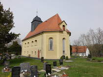 Kitzscher, evangelische St. Nicolai Kirche, erbaut im 15. Jahrhundert als sptgotische Saalkirche (30.03.2024)