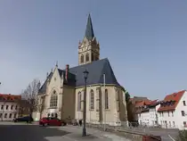 Lucka, evangelische Stadtkirche St. Pankratius, erbaut ab 1396, Kirchturm von 1891 (30.03.2024)