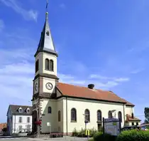 Bischwihr im Oberelsa�, die katholische Kirche St.Josef, erbaut 1852, Aug.2024