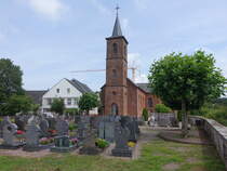 Freudenburg, Pfarrkirche Hl. Dreifaltigkeit, erbaut im 16. Jahrhundert, dreischiffige neugotische Hallenkirche, erweitert von 1856 bis 1858 (03.08.2024)