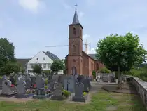 Freudenburg, Pfarrkirche Hl. Dreifaltigkeit, erbaut im 16. Jahrhundert, dreischiffige neugotische Hallenkirche, erweitert von 1856 bis 1858 (03.08.2024)