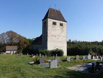 St. Micheln, evangelische St. Michael Kirche, romanisch erbaut im 12. Jahrhundert (21.09.2024)
