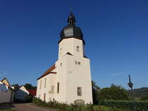 Groheringen, evangelische Kirche St. Elisabeth, Saalkirche mit eingezogenem Chorturm, erbaut 1723 (22.09.2024)