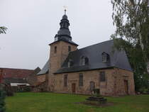 Riethnordhausen, evangelische St. Jacobi Kirche, Chor erbaut von 1512 bis 1524, Langhaus barock (24.09.2024)