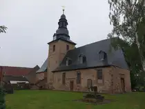 Riethnordhausen, evangelische St. Jacobi Kirche, Chor erbaut von 1512 bis 1524, Langhaus barock (24.09.2024)