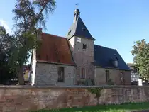 Rottleben, evangelische St. Johannes Kirche, erbaut im 12. Jahrhundert, renoviert von 1740 bis 1741 (29.09.2024)