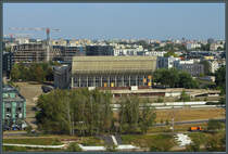 Der Sportpalast Vilnius wurde in den 1960er Jahren als Mehrzweckhalle an prominenter Stelle gegenber der Oberen Burg im Stadtzentrum von Vilnius erbaut. Aktuell steht die Halle leer. (03.09.2024)