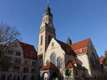 Lindenau, evangelische St. Philippus Kirche, erbaut von 1907 bis 1910 nach Plnen des Leipziger Architekten Alfred Mller (03.11.2024)