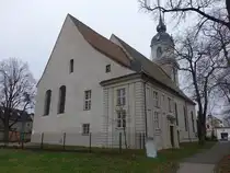 Pretzsch, evangelische St. Nikolaus Kirche, erbaut 1652 durch Wolf Christoph von Arnim, barocke Umgestaltung von 1720 bis 1727 (09.12.2024)