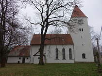 Mockau, evangelische St. Stephanus Kirche, erbaut im 12. Jahrhundert im romanischen Stil (14.12.2024)