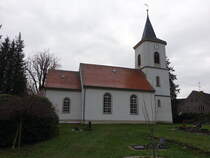 Collm, evangelische Kirche, romanische Saalkirche, erbaut im 13. Jahrhundert (15.12.2024)