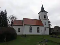 Collm, evangelische Kirche, romanische Saalkirche, erbaut im 13. Jahrhundert (15.12.2024)