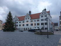 Torgau, Renaissance Rathaus am Markt, erbaut von 1561 bis 1565 (17.12.2024)