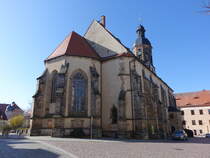 Dippoldiswalde, evangelische St. Marien Kirche, erbaut im 13. Jahrhundert, sptgotische Hallenkirche (28.03.2025)