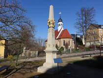 Rabenau, schsische Postsule und evangelische St. Egidien Kirche (28.03.2025)