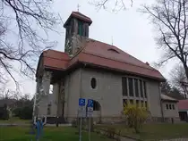 Graupa, evangelische Kirche, erbaut von 1907 bis 1909, Architekt Rudolf Kolbe (29.03.2025)