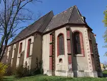 Delitzsch, evangelische St. Marien Kirche in der Lindenstra�e, gotische Saalkirche, erbaut 1518 (12.04.2025)