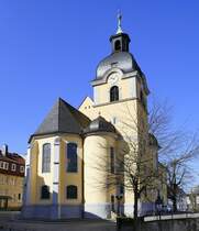 Suhl, die evangelische Hauptkirche St.Marien, erbaut von 1757-61 im sptbarockem Stil, April 2025