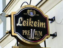 Suhl, Firmenschild der Leikeim-Privatbrauerei, besteht seit 1887, April 2025