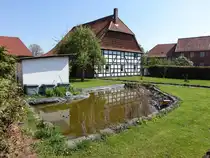 Bettmar, kleiner Teich und Fachwerkhaus in der Turmstra�e (20.04.2025)