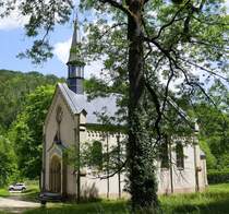 Wesserling, die ehemalige protestantische Kirche neben dem Schlo, erbaut 1854, Mai 2025