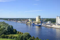 Blick auf Rendsburg von der Eisenbahn-Hochbrcke. Aufnahme: 17. August 2025.