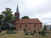 Schmerzke, evangelische Kirche, erbaut 1714, Kirchturm von 1890 (10.07.2025)