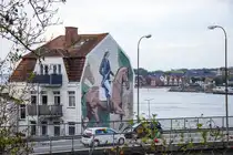 Giebelmalerei in S�nderborg (deutsch Sonderburg) in Nordschleswig. Aufnahme: 31. Oktober 2025.