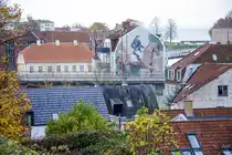Blick vom Jomfrusti in S�nderborg (deutsch Sonderburg) in Nordschleswig �ber die Hausd�cher nach S�den. Aufnahme: 31. Oktober 2025.