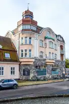Helgolandsgade 11 in S�nderborg (deutsch Sonderburg) in Nordschleswig diente von 1921 bis zum Ende der 1980er Jahre unter dem Namen Haus Adalbert (benannt nach dem alten Stra�ennamen Prinz-Adalbert-Stra�e) als Versammlungshaus der deutschen Minderheit in der Stadt. Aufnahme: 31. Okrober 2025.