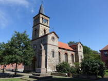 Gerwisch, evangelische Kirche, erbaut 1840, klassizistischer Saalbau mit einem quadratischen Westturm (11.08.2025)
