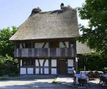 Ungersheim, ECO-Museum, Wohnteil eines Bauernhofes aus dem Sundgau von 1564, 1989 abgebaut und ins Museum versetzt, Mai 2025