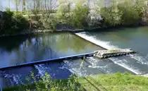 Breisach am Rhein, Blick von der Rheinbr�cke auf das Wehr und die Fischtreppe an der M�hlin, der kleine Schwarzwaldflu� m�ndet hier ca. hundert Meter weiter in den Rhein, M�rz 2026