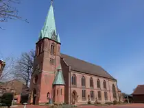 Varrel, evangelische St. Marien Kirche, neugotischer Backsteinbau, erbaut von 1870 bis 1871 nach Pl�nen von Conrad Wilhelm Hase (23.03.2026)