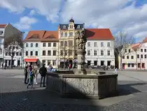 Cottbus, Marktbrunnen von 1991 am Altmarkt (03.04.2026)