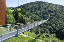 Blick vom westlichen Br�ckenkopf �ber die Fu�g�ngerh�ngebr�cke, Juni 2026
