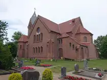 Kietz, evangelische St. Johannis Kirche, neuromanischer Backsteinbau erbaut von 1892 bis 1894 (21.06.2026)