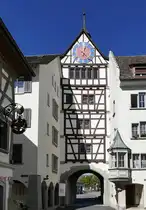 Stein am Rhein, das Untertor, auch Zeitturm genannt, 1367 erstmal erw�hnt, stadtausw�rts gesehen, Sept.2026 