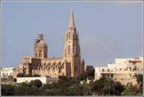 Die neugotische Kirche Our Lady of Lourdes wurde 1888 in Mgarr errichtet. 27.03.2009