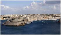 Vittoriosa mit dem Fort St. Angelo und dem Dockyard Creek. 21.03.2009