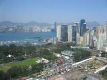 Hong Kong : Blick vom Fenster des Rosedale Hotel in der Shelter Street in Richtung Kowloon ber den Park und den Yachthafen