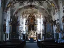 Kloster Wald im gleichnamigen Ort in Oberschwaben,
der Innenraum der Klosterkirche St.Bernhard, geweiht 1249,
der Umbau im Barock-Rokoko-Stil erfolgte 1696-98 durch den 
Vorarlberger Baumeister Beer,
hier steht auch die einzig erhaltene Aichgasser-Orgel von 1751,
April 2010